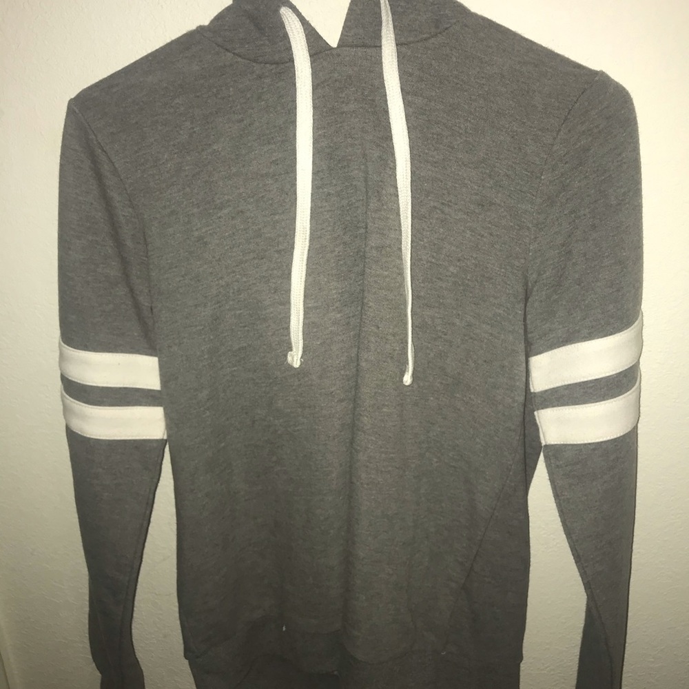 Cute Forever 21 grey hoodie w/ white stripes